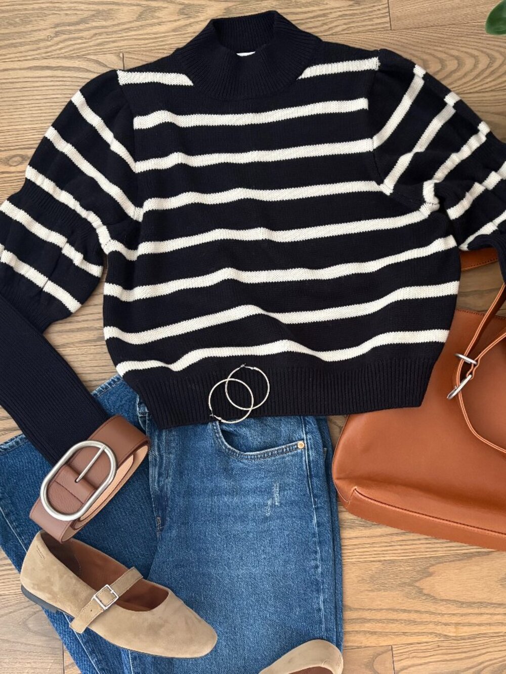10 CROSBY DEREK LAM, Merino Mockneck Sweater Dark Navy/Off White Striped